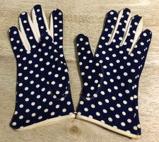 Vtg Kayser Leatherette Blue/Cream Polka Dot Gloves - USA - Never Worn - Size 6