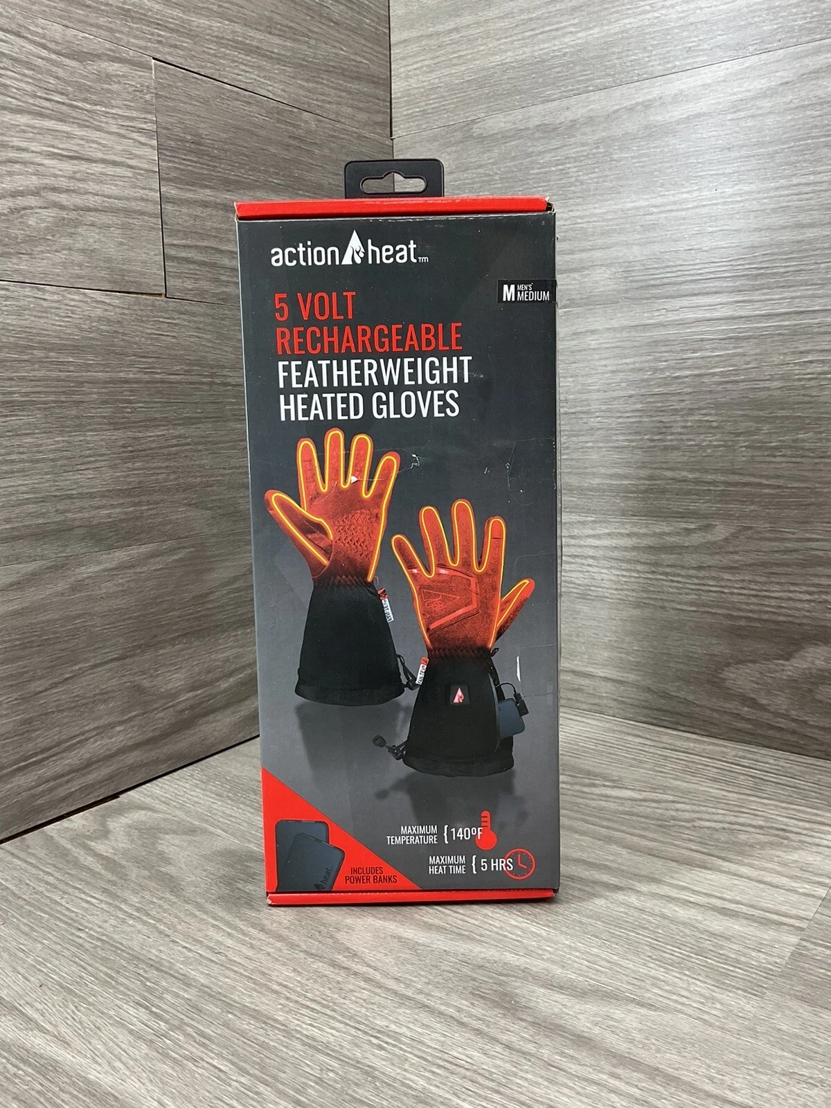 Action Heat 5 Volt Rechargeable Premium Heated Gloves Mens Medium Black