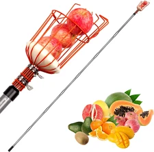 23FT Fruit Picker, Adjustable Fruits Picker Tool with Fiberglass Pole, Big Baske