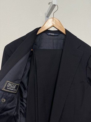 VTG 42 L Polo Ralph Lauren Navy Blue Solid Mid Weight Wool Suit Made USA 70s - Picture 11 of 23