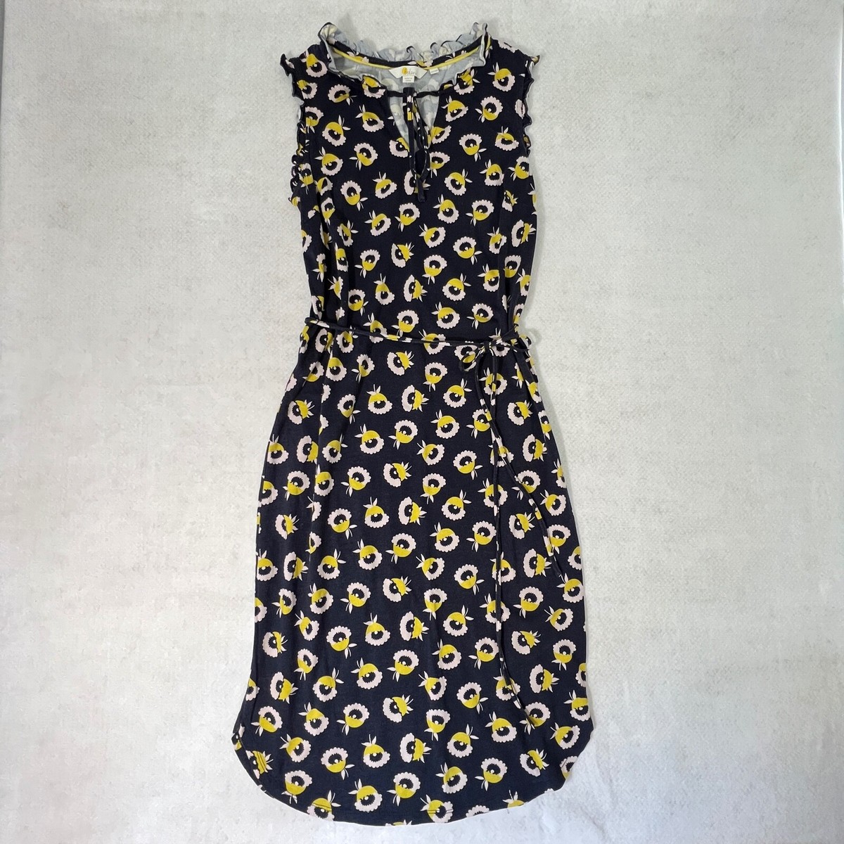 boden lois jersey dress Boden Women's Dress Size 6R Lois Jersey Midi Ruffle Sundress Belted Navy  Print