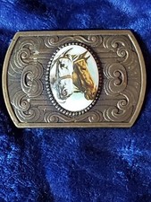 VINTAGE 1970's PAINTED PORCELAIN HORSE HEADS BELT BUCKLE