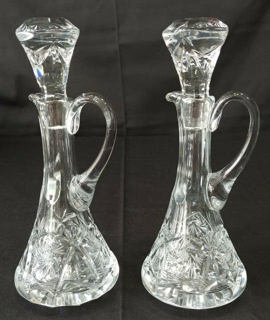 Antique Vintage Cut Glass Cruet Set Hobstar Pinwheel eBay