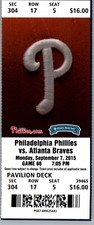 Atlanta Braves vs Philadelphia Phillies 9/7/2016 Ticket Charlie Morton