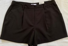 NEW Women's Nine West Pleat Front High Rise Waisted Dress Shorts Black Size 18