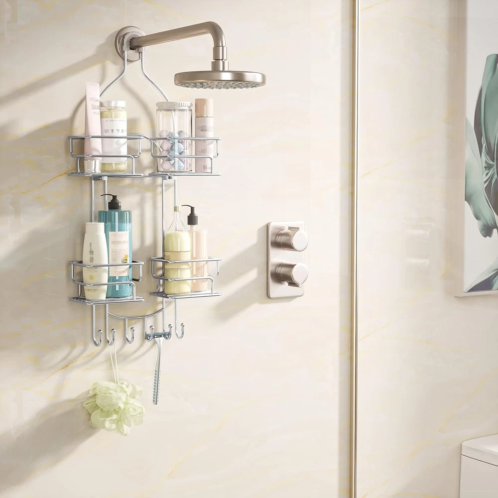 Shower Caddy Hanging over Head, Bathroom Shower Organizer Shower Rack Holder wit