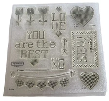 CTMH Acrylic Stamp Set Cross Stitch Wishes Sew Special Pun Love Tulip My Acrylix