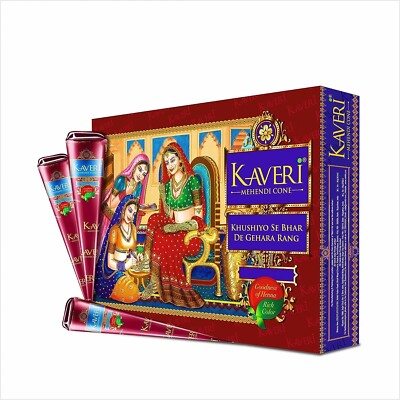 Natural Kaveri Temporary Tattoo Mehandi Herbal Henna Cones Body Art Kit,12 pcs,