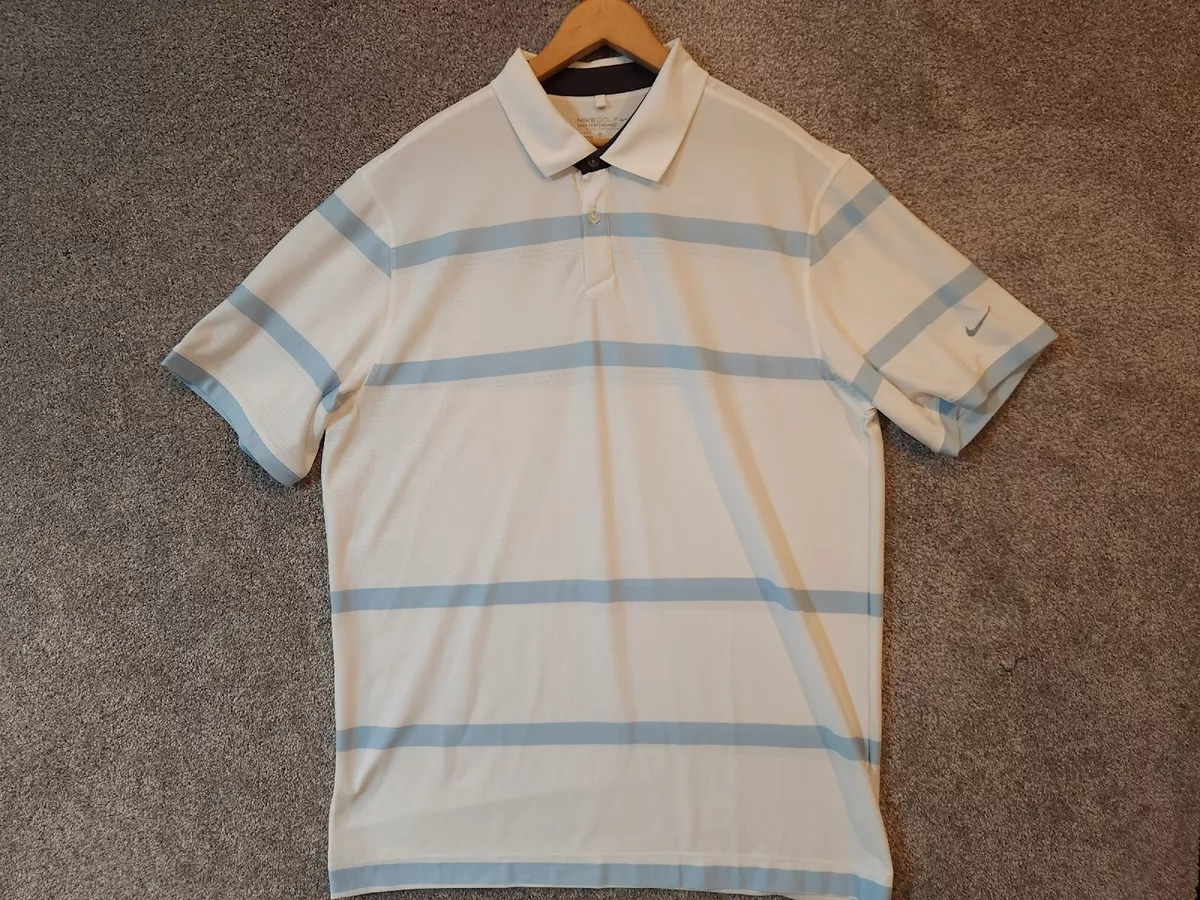 Nike Golf Polo Shirt Mens Extra Large White Blue Stripe Tour