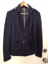 Women's Burberry Brit Blazer Jacket Button Blue Pockets US 10 Prep Ivy Classic 