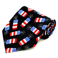 Fireworks Men's Necktie Firecrackers American Holiday Flag July Black Neck Tie