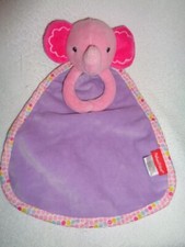 Elephant security blanket Pink Purple Plush Baby Rattle Lovey Fisher Price 2015