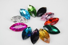 100 Pcs 13mm x 27mm Rhinestone Navette Sharp Bottom Colour Glass Jewels