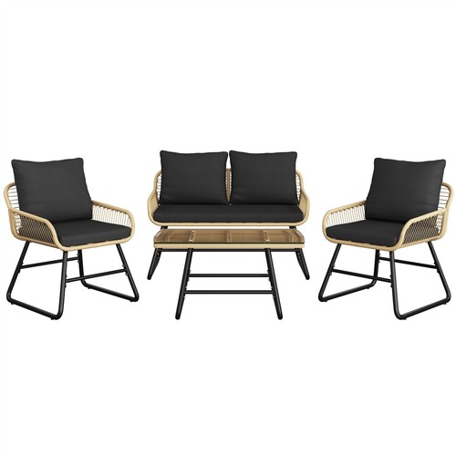 4-Piece Patio Furniture Set, Boho Loveseat & Armchairs, Glass Table, 2 Chairs - Picture 13 of 22