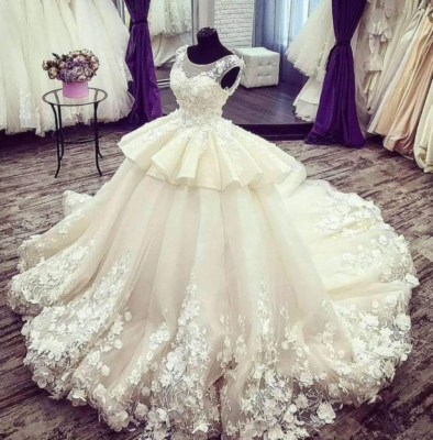Princess Ruffles Wedding Dresses with 3D Flowers Vintage Bridal Ball Gowns  | eBay