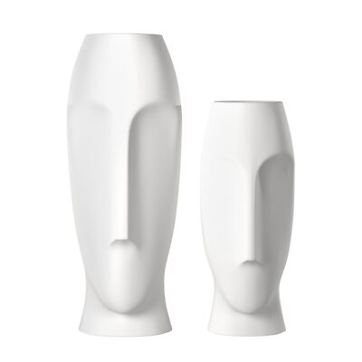 Howard Elliott Matte hite Abstract Ceramic Face Vase Set of 2, Small and Tall