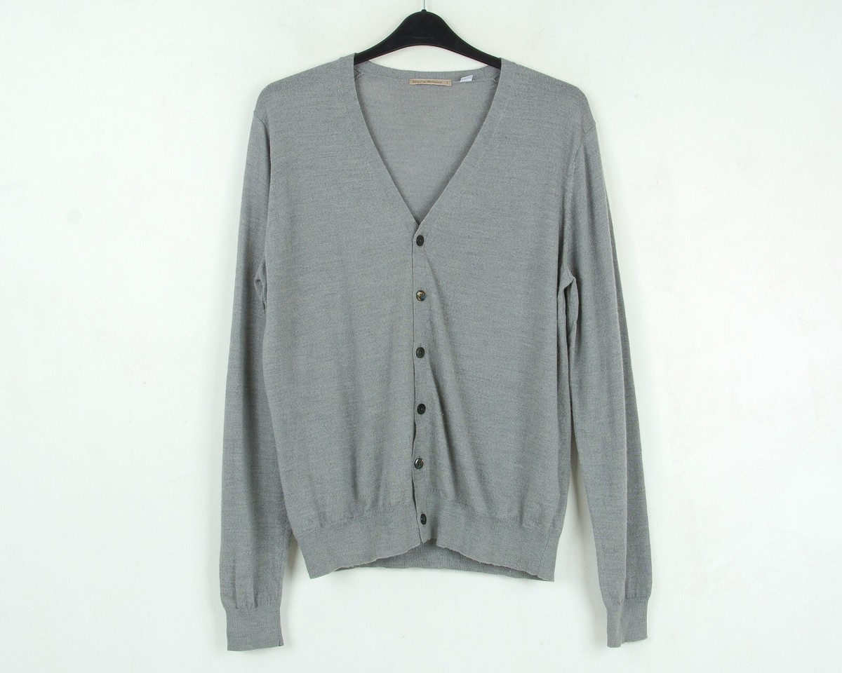 Uniqlo Herren L Merino Wolle Pullover Grau Strickjacke Jacke