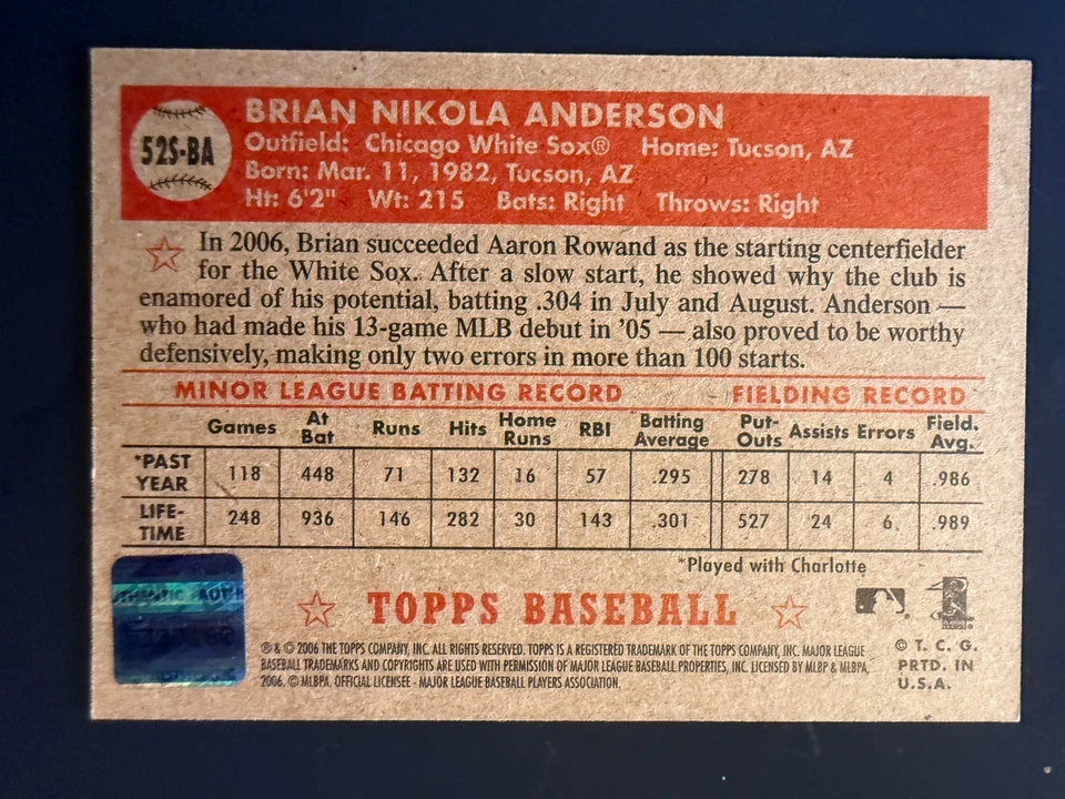 2006 Topps '52 Signatures Brian Anderson autógrafo automático #52S-BA White Sox Foto 2 de 2