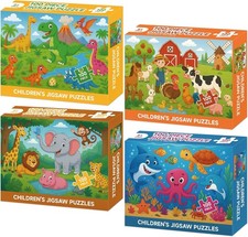 4-Pack 100 Piece Puzzles for Kids Ages 4-6 6-8 8-10, Farms Dinosaurs...