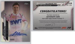 2020 Topps Chrome Formula 1 Auto /366 Artem Markelov #F1A-AM Auto