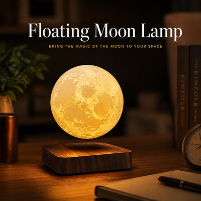 Magnetic Levitating Moon Lamp Floating LED Night Light 3 Color Wood Base