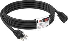 10FT Black Outdoor Extension Cord, 16/3 SJTW Heavy Duty Waterproof, 3 Prong