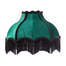 Classic Victorian Lamp Shade in Emerald Green Velvet with Black Trims by Happ...