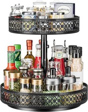 Lazy Susan Organizer 2 Tier Turntable Spice Rack 12 inch Adjustable Metal