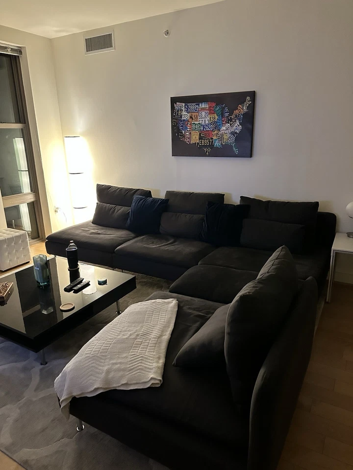 IKEA SÖDERHAMN Seccional, canto de 4 lugares, com extremidade aberta/Fridtuna cinza escuro - Imagem 2 de 2