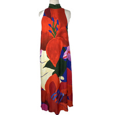 Anthropologie S Farm Rio Halter Maxi Dress Floral Tropical Orange Green Blue