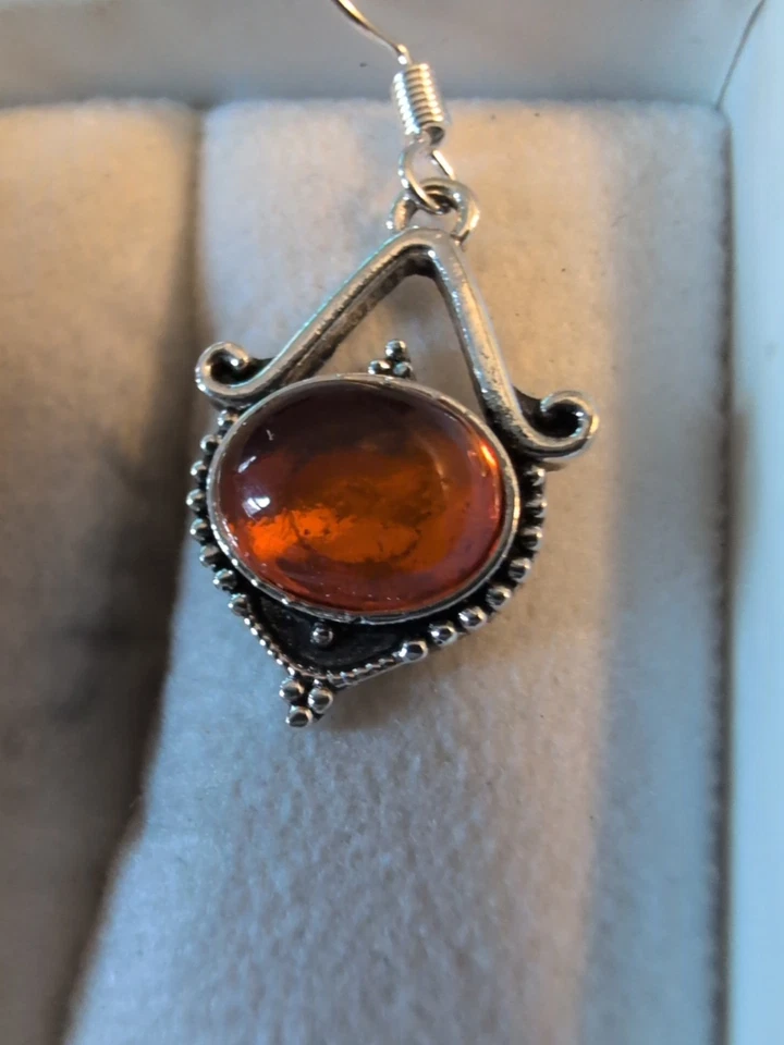 Pendientes colgantes vintage de plata esterlina creados por navajo ámbar cabujones energía Foto 3 de 4