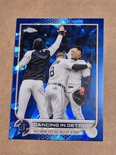 2022 DETROIT TIGERS BLUE SAPPHIRE BASEBALL CARD #US238 DANCING IN JAVIER BAEZ 