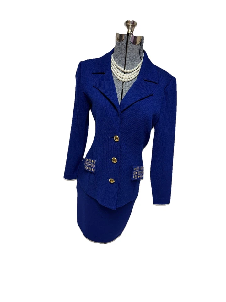 St John By Marie Gray Skirt Suit Size S Two Piece Set Gold Tone Embellished EXEC - Image 3 of 4