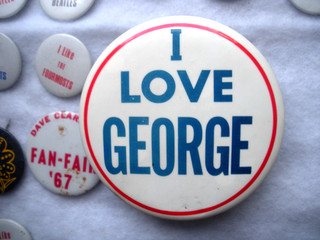 Beatles 1964 0riginal 3.5" Pin/Button "I Love George" Brass Pin N0 Print !