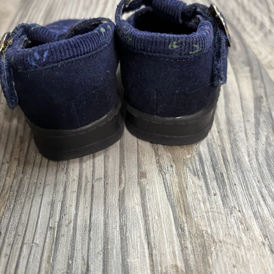 Navy Blue Infant Size 2 Leather Corduroy Mary Jane With Flowers - Image 3 of 4