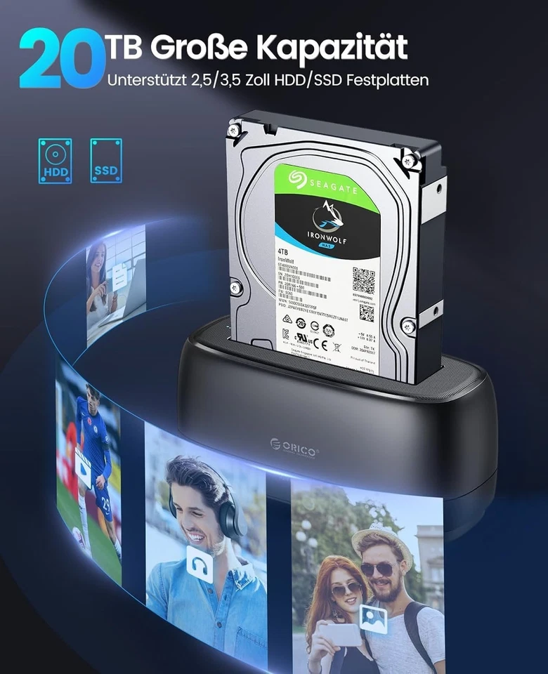 USB 3.0 Festplatten Docking Station für 2,5" und 3,5" SATA HDD/SSD bis 20TB - Bild 4 von 4