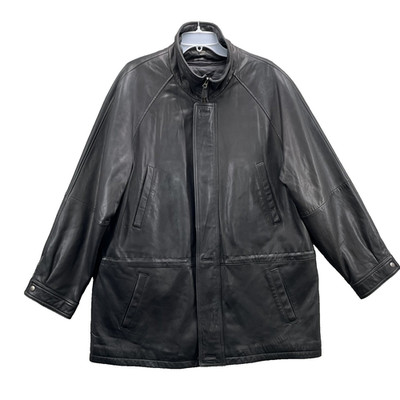 VTG St. Johns Bay Leather Jacket Large Mock Neck Coat Insulated Avant-Garde 90's