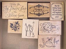 Stampendous Christmas Wood Rubber Stamps 7 pc Lot Nativity Poinsettia Tree