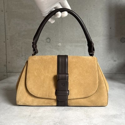 Loewe Anagram Suede Handbag Camel Leather Vintage Tote Bag Top Handle  Auth JP