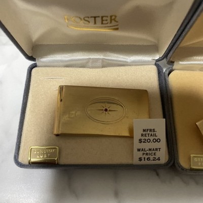 VTG Gold Plated Genuine Ruby Money Clip And Key Ring Matching Set 