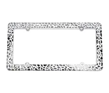 Silver Color Cheetah/Leopard Print Metal License Plate Cover Frame w/Screw Caps