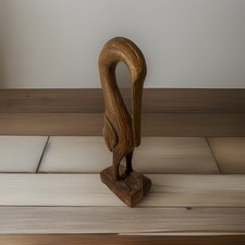 Scultura arte uccellino vintage statuina legno cicogna gru egret spiaggia riva