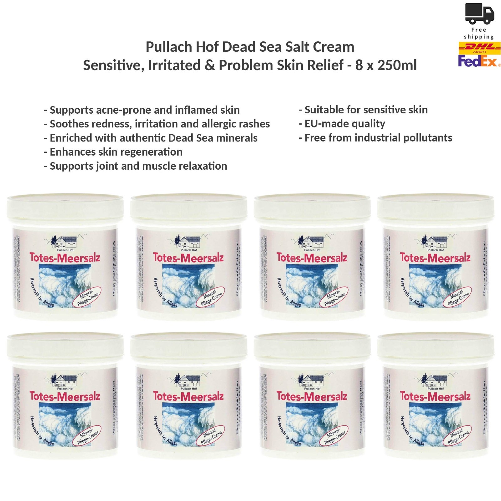 Pullach Hof Totes Meer Salz Creme für Empfindliche, Gereizte Haut 4x250ml - Image 12