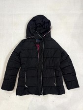 Tommy Hilfiger Puffer Jacket Womens Small Black Lined Hooded Logo Outdoor Zip Up