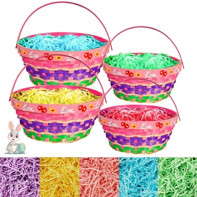 Easter Woven Goodie Basket With Raffia Paper Filler Handle 4 PCS