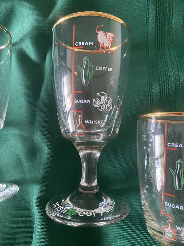Set of 4 Irish Coffee Stem Glasses W/Coffee Recipe Made By Collin’s Inglis Ltd.