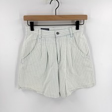 Vintage 90s Palmetto's Gingham High Waist Shorts Blue Size 5 Pleated Coastal