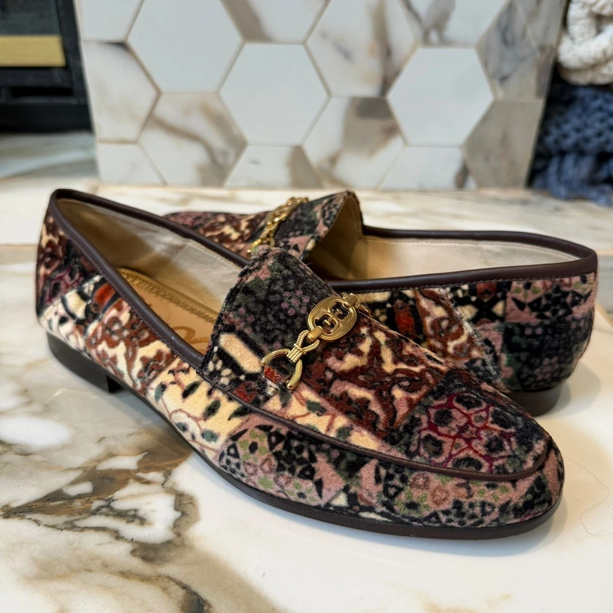 Sam Edelman Gold Floral Men’s Loafers with Metal Bit Size 8.5 US W sz 9 ~ Sam Edelman Loraine Bit Loafer | Mercari main image 2