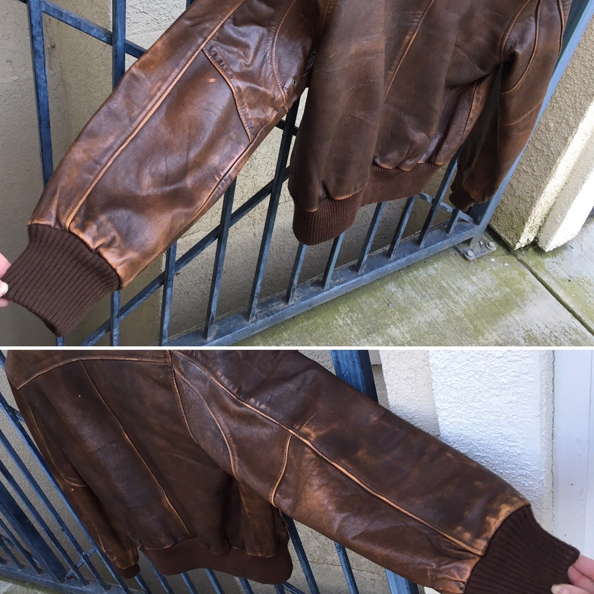 Vintage Brown Leather Bomber Jacket Outerbound By HMS 80s 1980s
