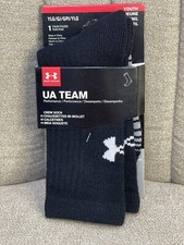    15 Under Armour Crew Socks Black Team Cushioned Over-the-Calf Youth L Soccer